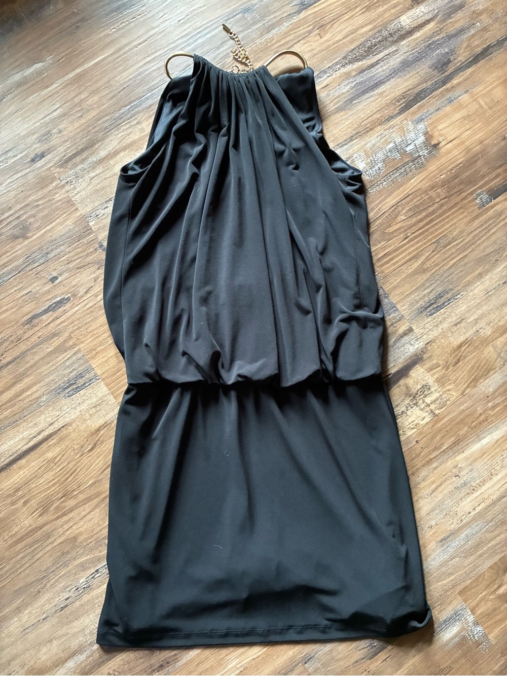 Jessica Simpson Black Halter Mini Dress with Gold Chain Accent